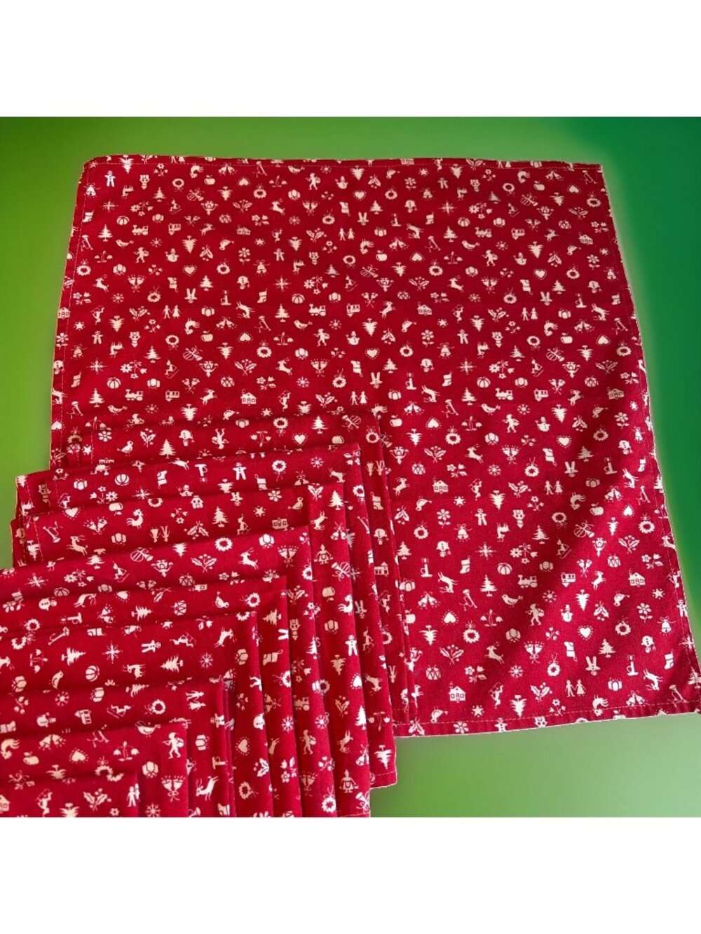 Set of 10 Vintage Handmade Christmas Cloth Napkins 13X13 Red Ditsy Holiday Print